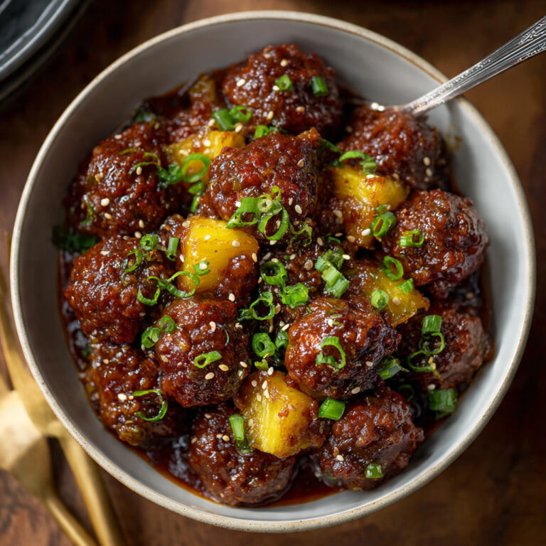 Slow Cooker Pineapple BBQ Meatballs – Sweet, Tangy & Juicy