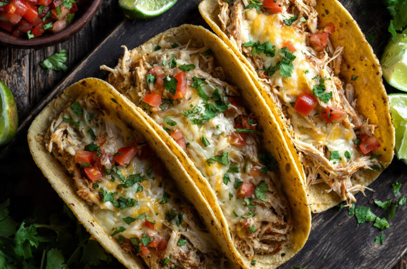 3-Ingredient Slow Cooker Queso Chicken Tacos