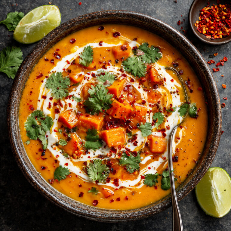 Hearty Spicy Sweet Potato & Rice Soup