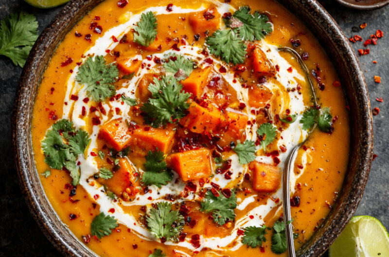 Hearty Spicy Sweet Potato & Rice Soup