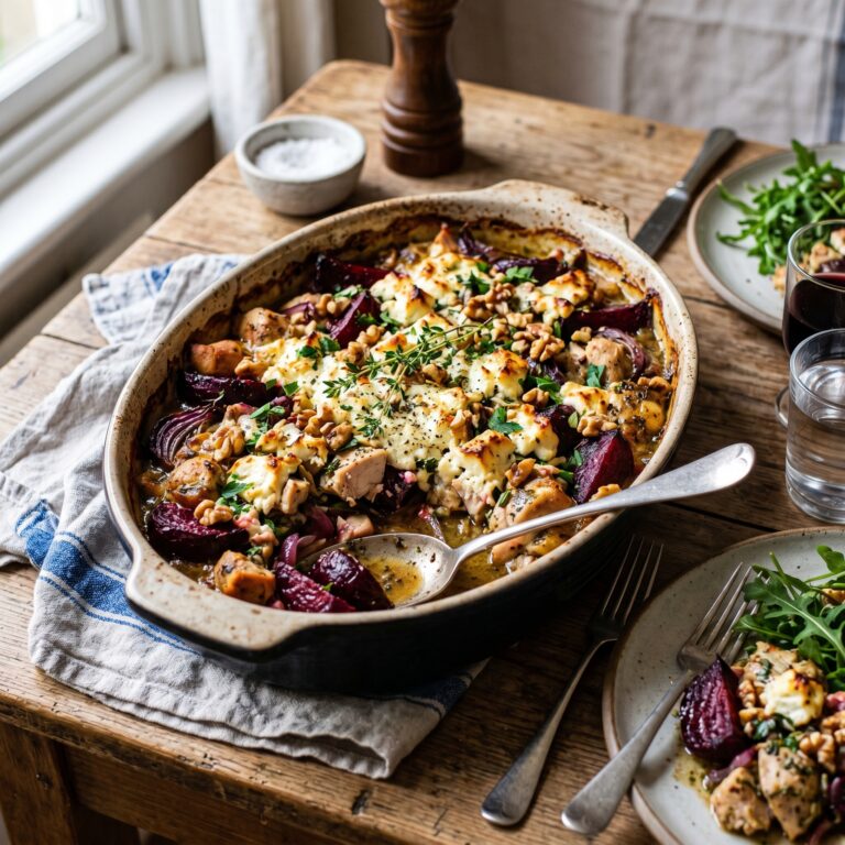 Chicken, Feta and Roasted Beetroot Bake