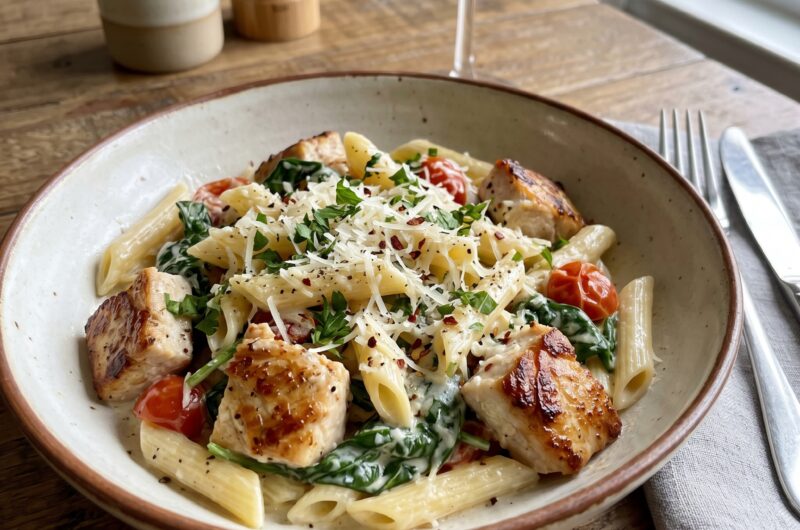 Creamy Garlic Chicken with Spinach Penne Pasta