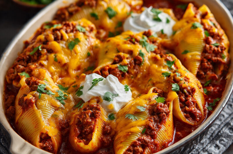 Cheesy Beef Enchilada Stuffed Pasta Shells – Loaded, Saucy & Irresistible