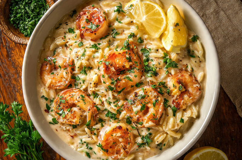 Creamy Garlic Orzo and Shrimp – Easy One-Pot Mediterranean Recipe