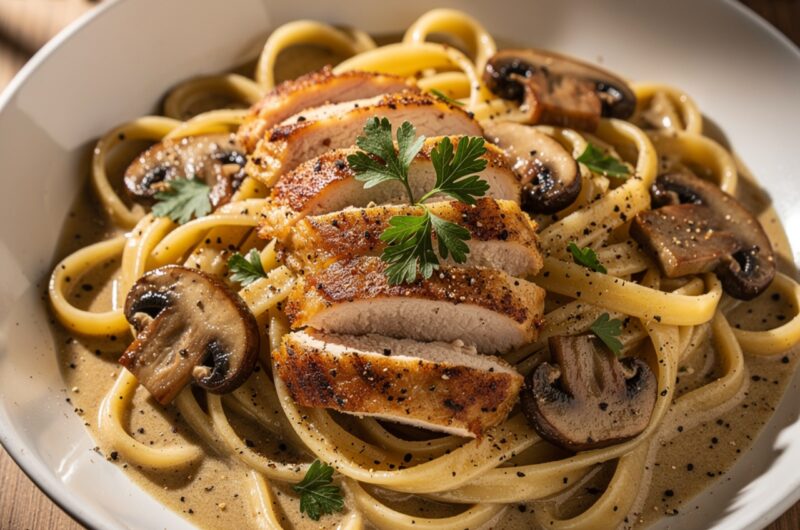 Best Creamy Garlic Mushroom Chicken Pasta