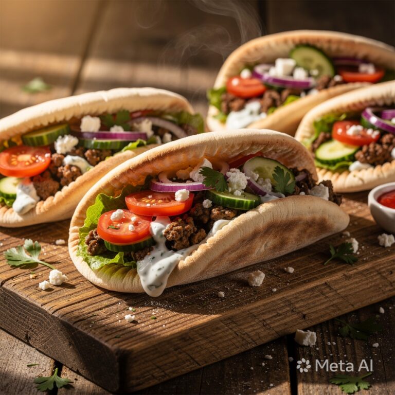 Mediterranean Ground Beef Pita Pockets
