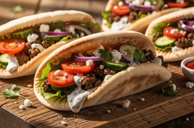 Mediterranean Ground Beef Pita Pockets