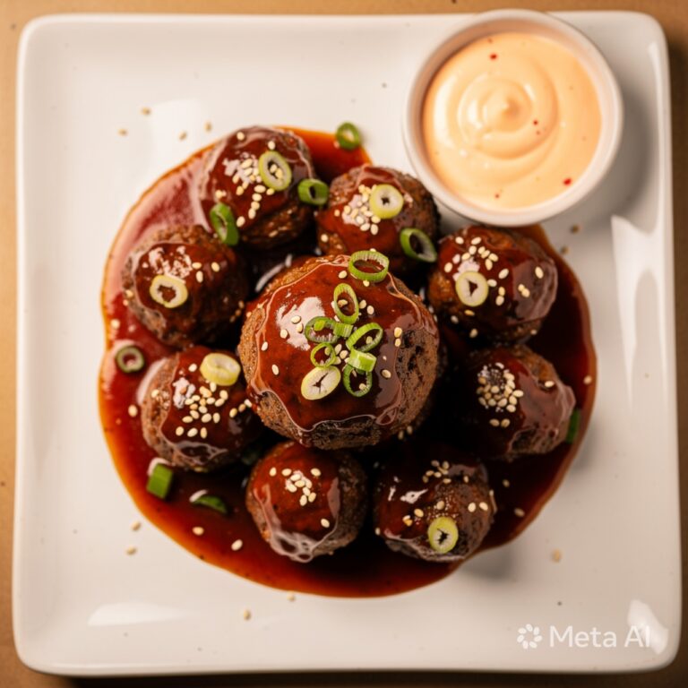 Korean BBQ Meatballs with Spicy Mayo Dip