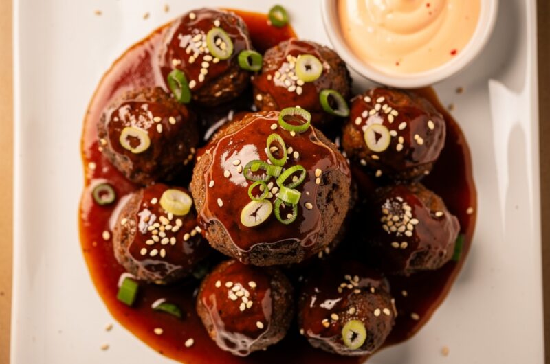 Korean BBQ Meatballs with Spicy Mayo Dip