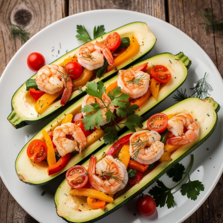 Zucchini Boats Filled with Shrimp and Veggies