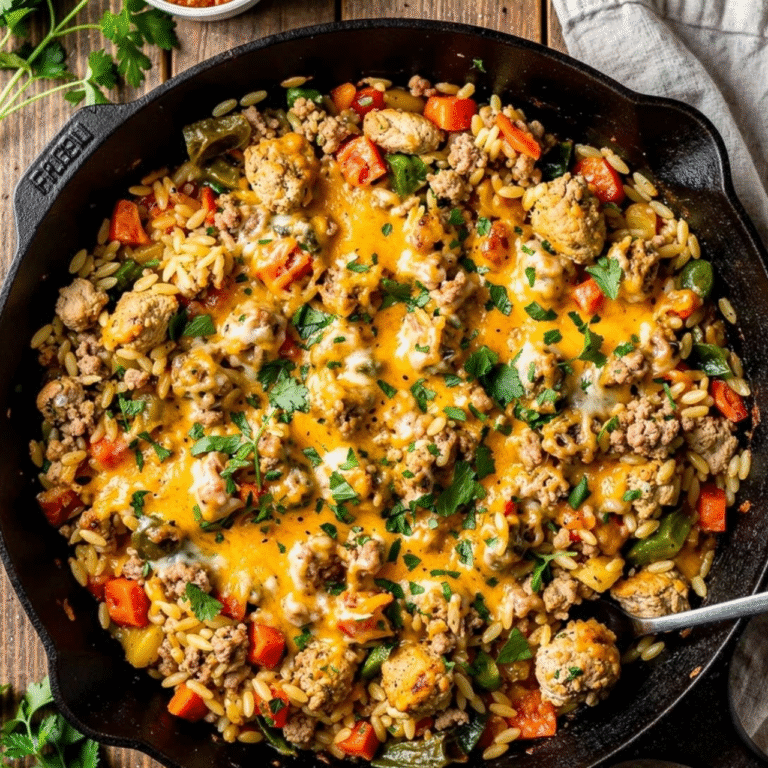 One Pan Cheesy Ground Chicken Orzo