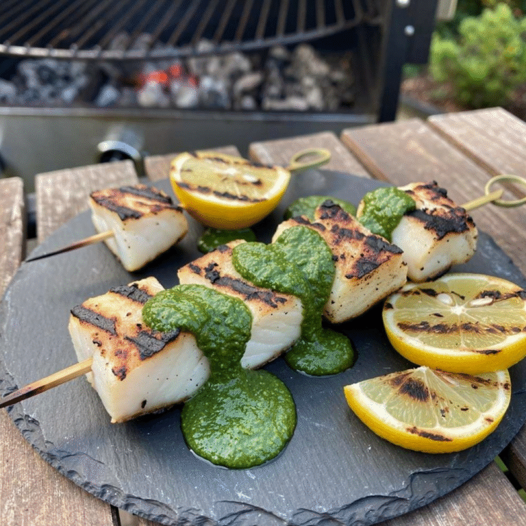 Grilled Fish Skewers with Basil Chimichurri
