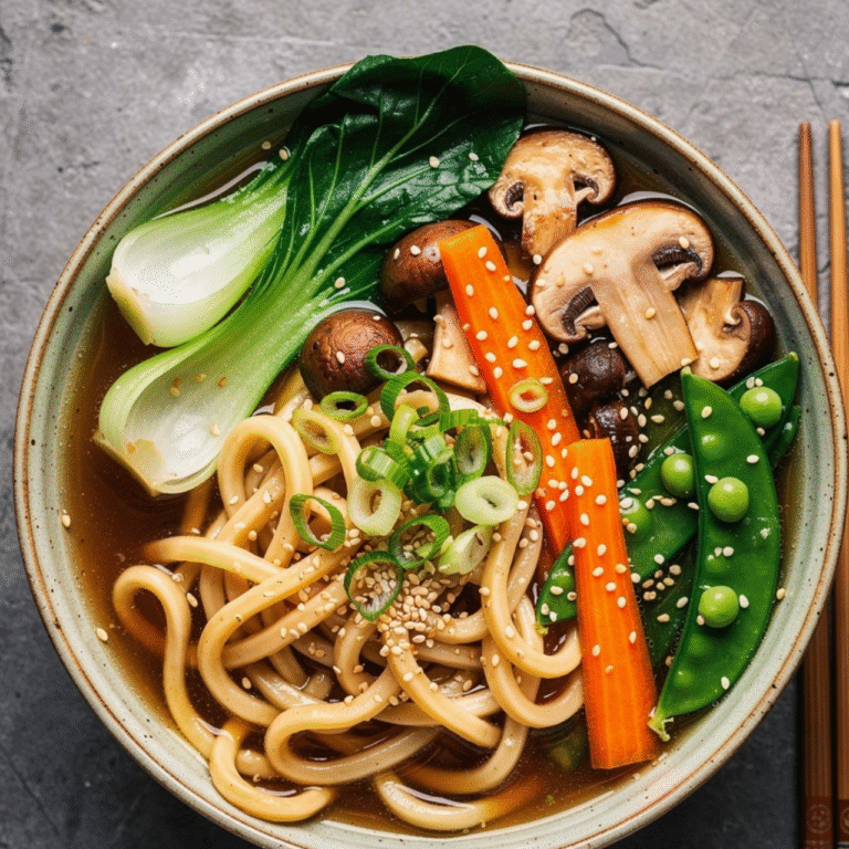 Vegan Udon Noodle and Veggie Bowl