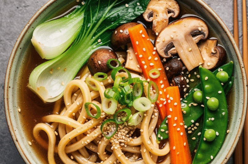 Vegan Udon Noodle and Veggie Bowl