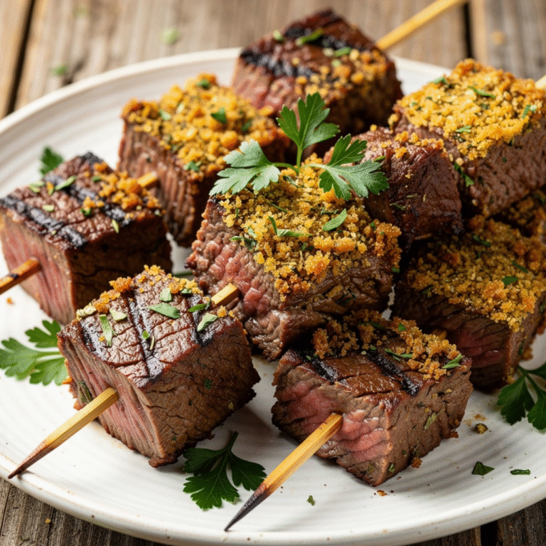 Parmesan Crusted Steak Skewers