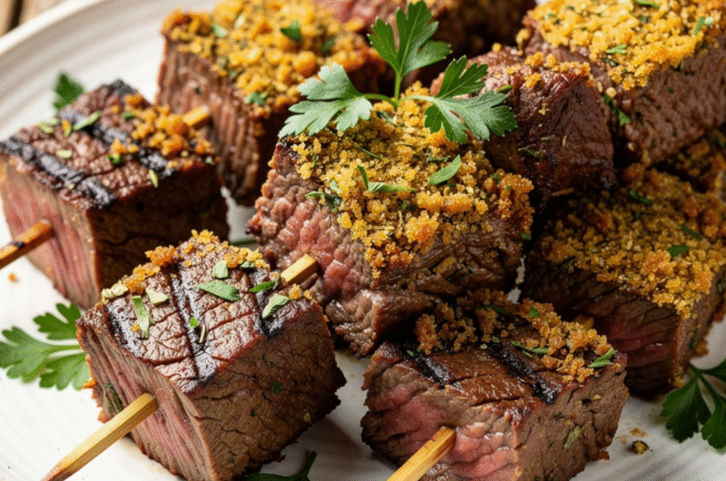 Parmesan Crusted Steak Skewers