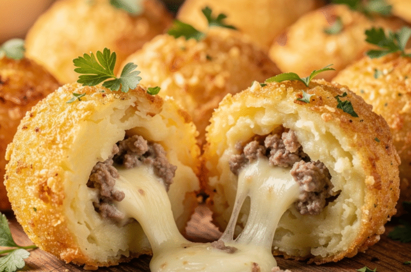 Mashed Potato Balls Stuffed with Minced Meat and Cheese