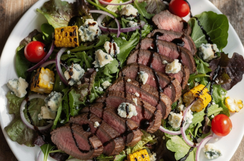 Balsamic Steak Gorgonzola Salad with Grilled Corn
